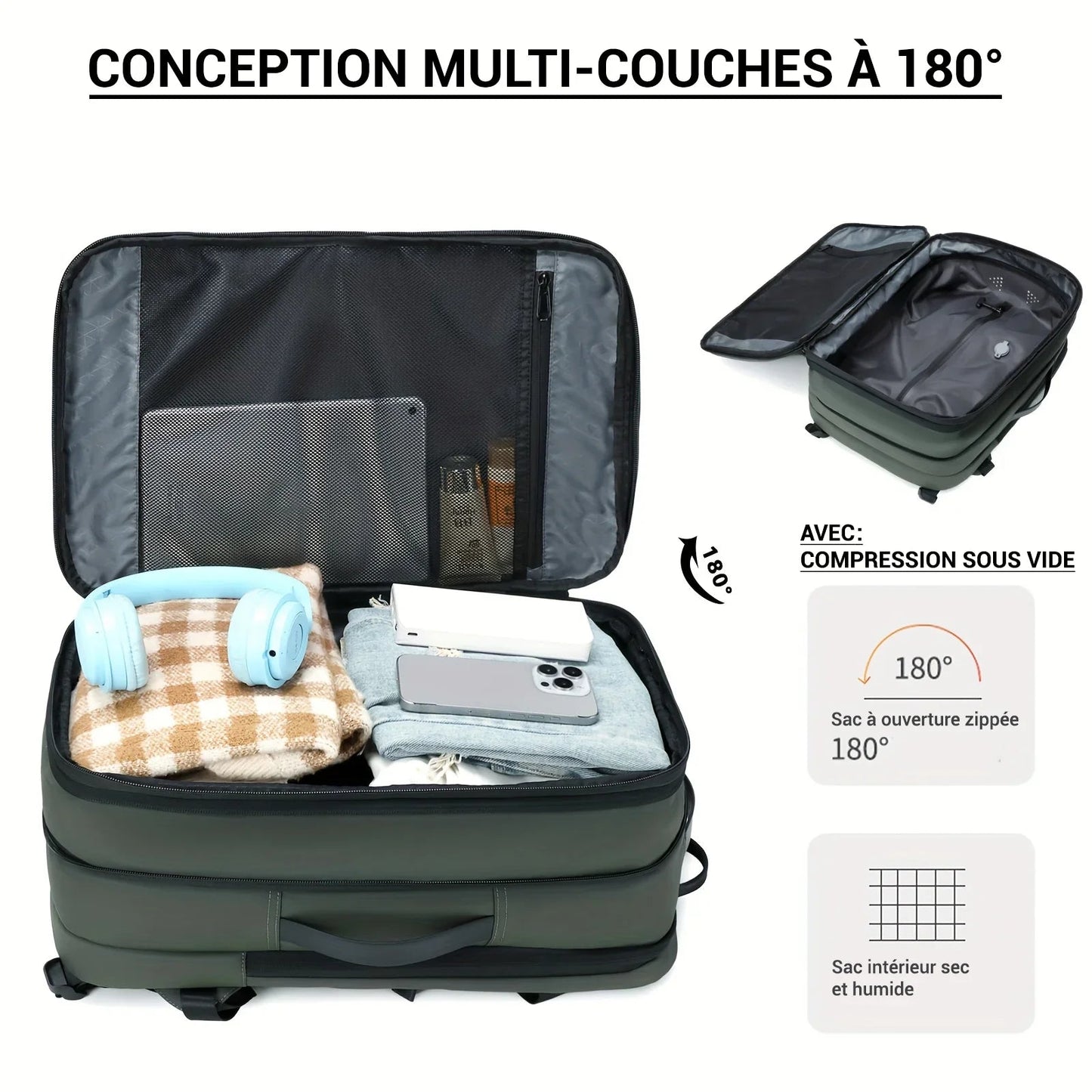 Sac à dos cabine à compression sous vide - 26L à 39L Sac cabine