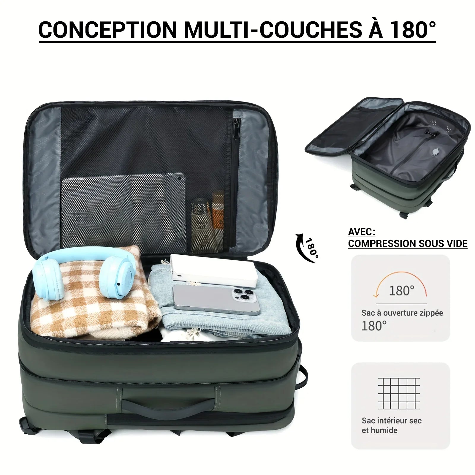 Sac à dos cabine à compression sous vide - 26L à 39L Sac cabine